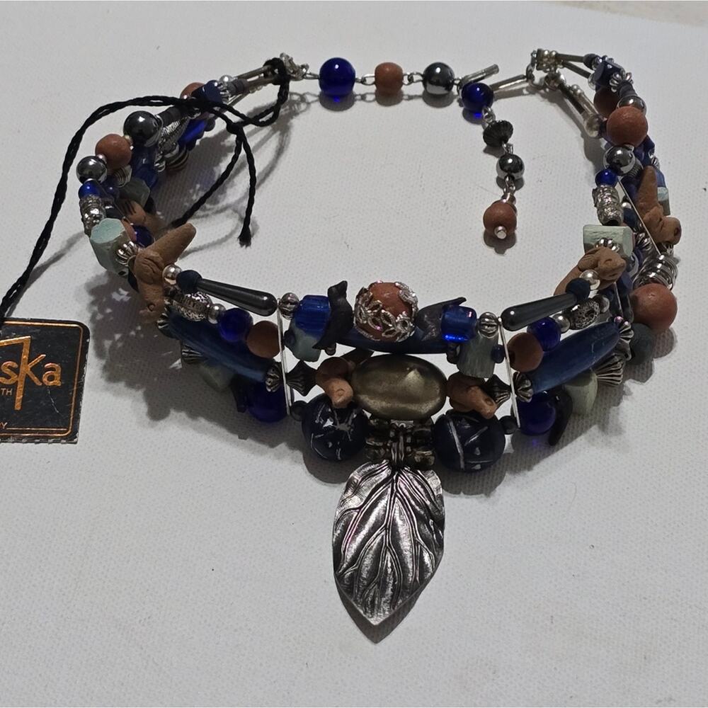 Treska Layered‎ Brutalist Collar Leaf Pendant Necklace New